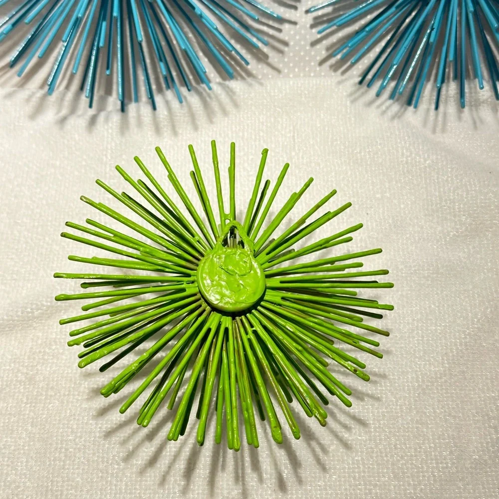 3 Vibrant Blue and Green Metal Sea Urgents Starbursts Wall Decor 60’s style